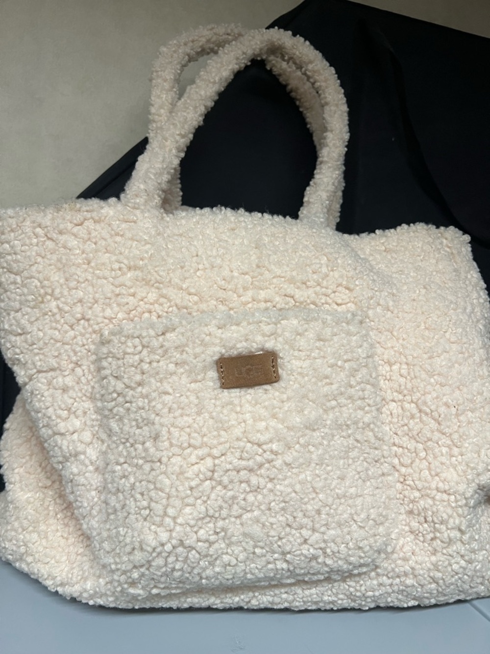 UGG Cream Sherpa Tote with Front Pocket